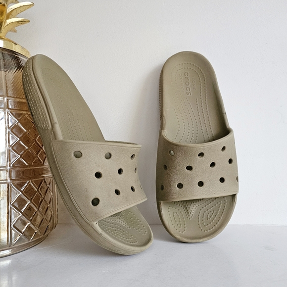 CROCS Other - Crocs Iconic Comfort Classic Slide v2 Unisex Size M 9 / W 11 Taupe Slides Clog